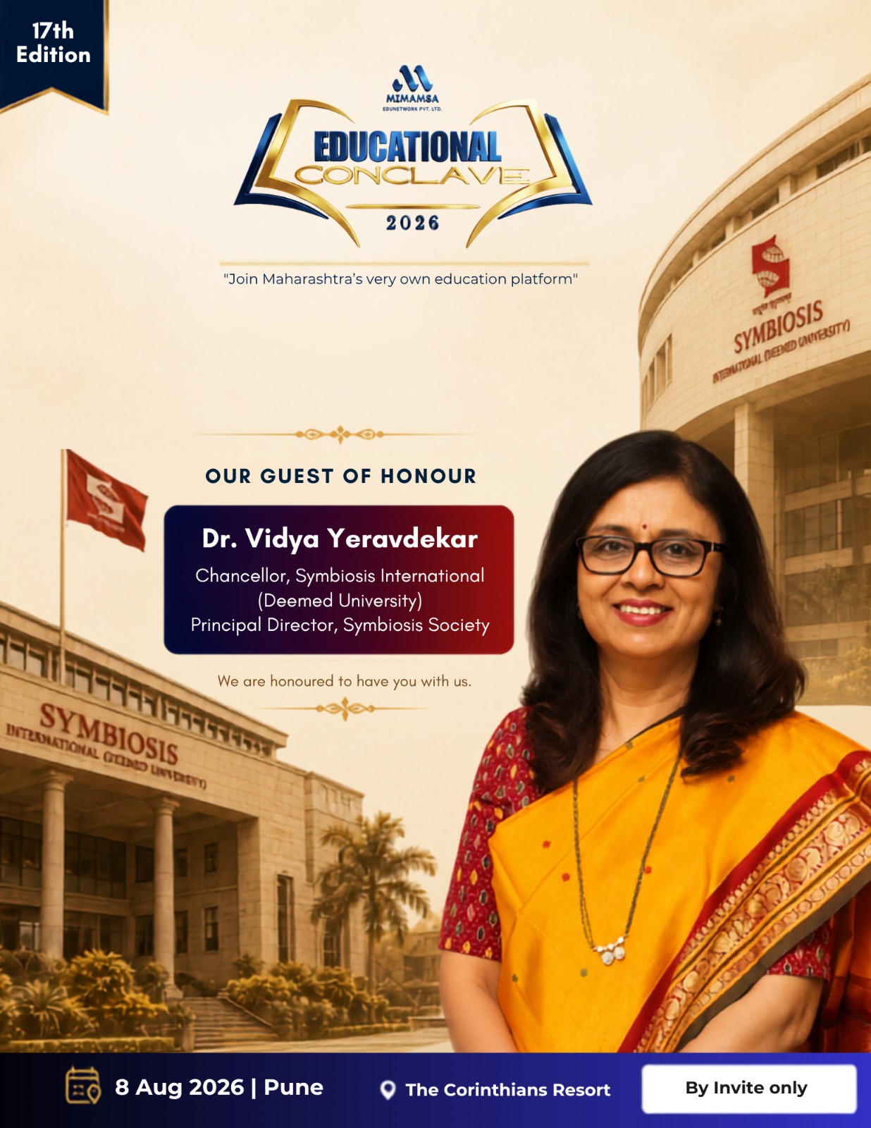 Dr. Vidya — Chief Guest, MIMAMSA - An Educational Conclave & Awards 2026 - Pune (17th Edition) | Mimamsa Edunetwork