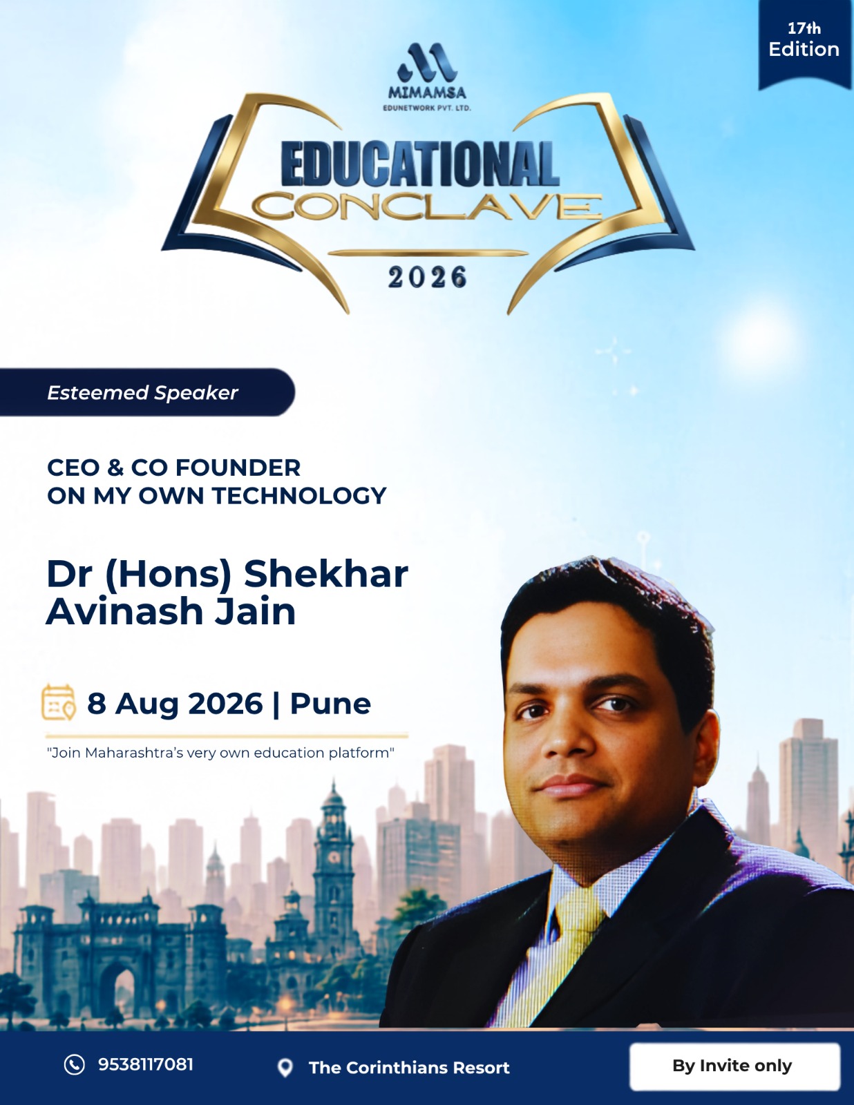 Shekhar — Keynote Speaker, MIMAMSA - An Educational Conclave & Awards 2026 - Pune (17th Edition) | Mimamsa Edunetwork